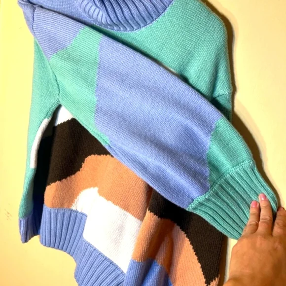 Art Turtleneck Landscape Jumper Muted Blue House of Sunny Multicolor Sweater - Picture 8 of 8